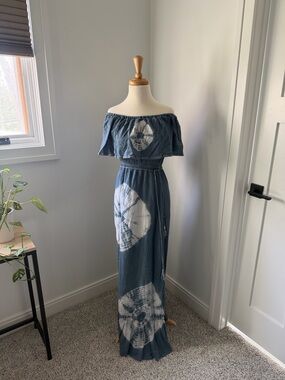 Billabong Blue Tie-Dye One-Shoulder Maxi Dress